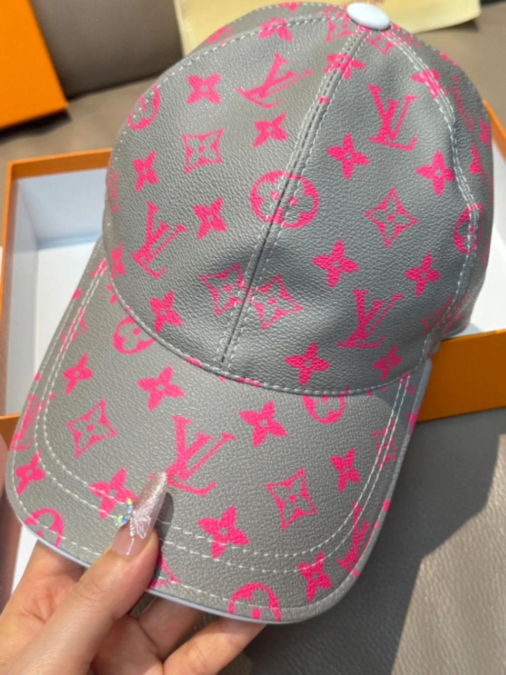 Louis. Vuitton. Metallic Silver Hot Pink All Over Monogram Baseball Hat